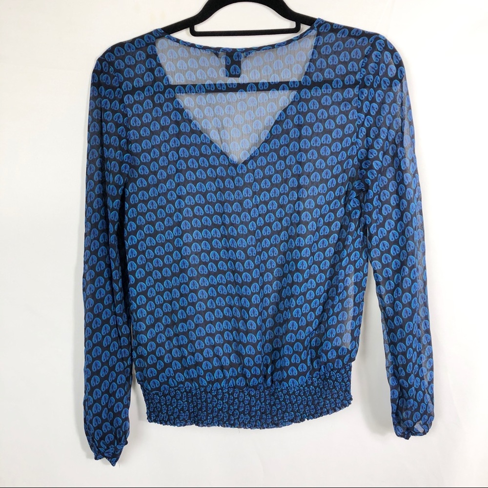 H&M Shear Blue Print Peasant Blouse Size 2